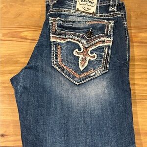 Rock Revival Blue Bootcut Jeans with Decorative Stitching